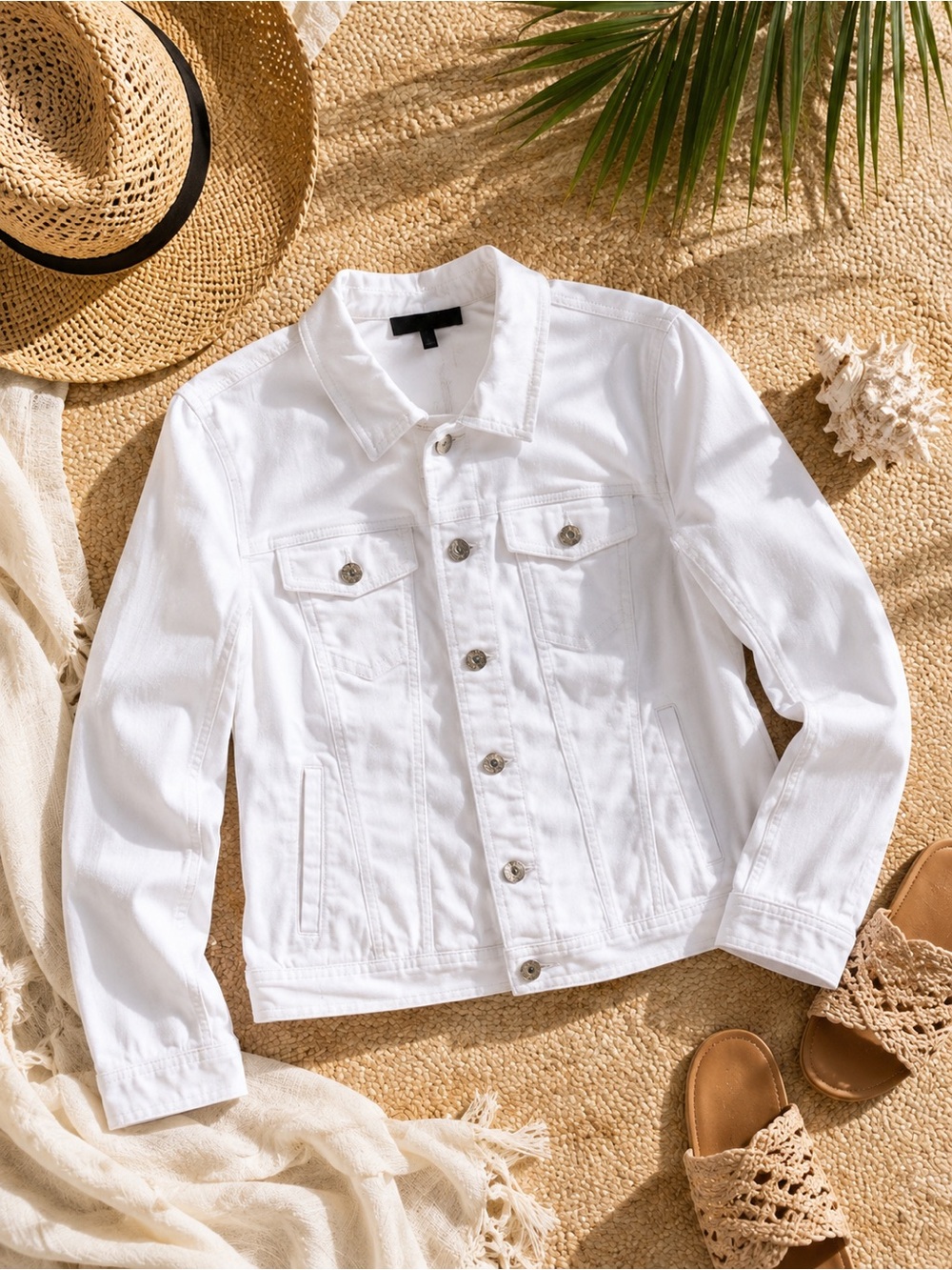 🌟🤍Talbots White Denim Jacket XS Stretch Crop Jean Jacket Classic Button Front🤍🌟